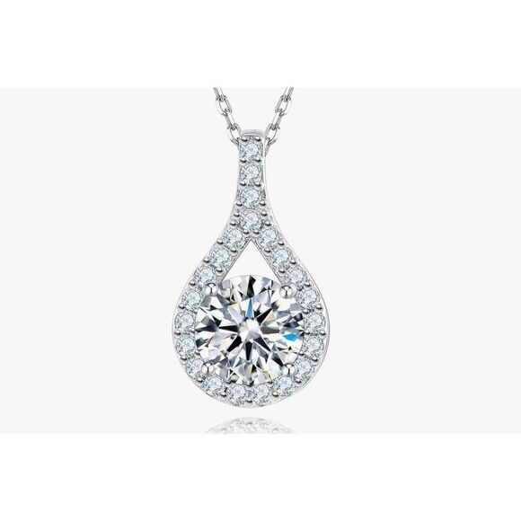 CERTIFIED 1Ct  Genuine Moissanite Diamond Round & Teardrop Pendant Necklace - Picture 3 of 5